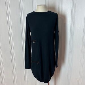 Sarah Pacini Black Long Sleeve Knit Dress with Zip Pockets